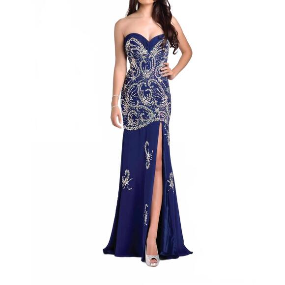 NEW KARISHMA CREATIONS strapless maxi dress in navy